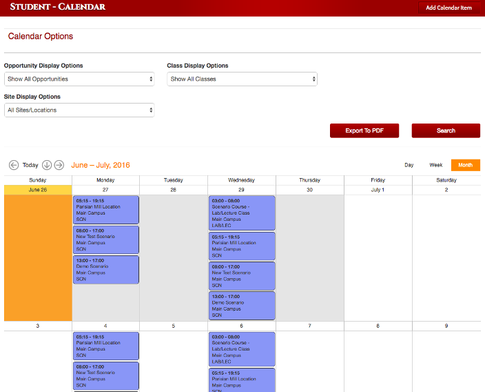 (Student) Calendar [EMS] Platinum Education Knowledgebase